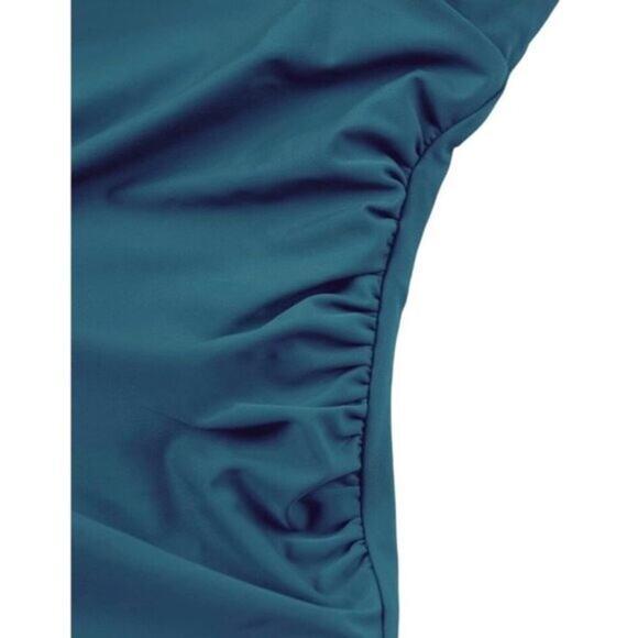 Cupshe Maternity One-Piece Swimsuit Medium Blue V-Neck Ruched Tummy Support - Picture 4 of 10